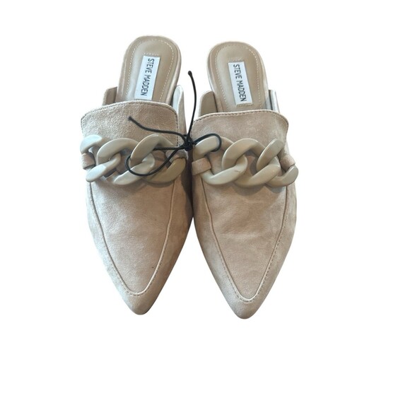 Steve Madden Shoes - Steve Madden Fleur Chain Mule Loafers Womens 8.5M Beige Pointed Toe Leather Chic